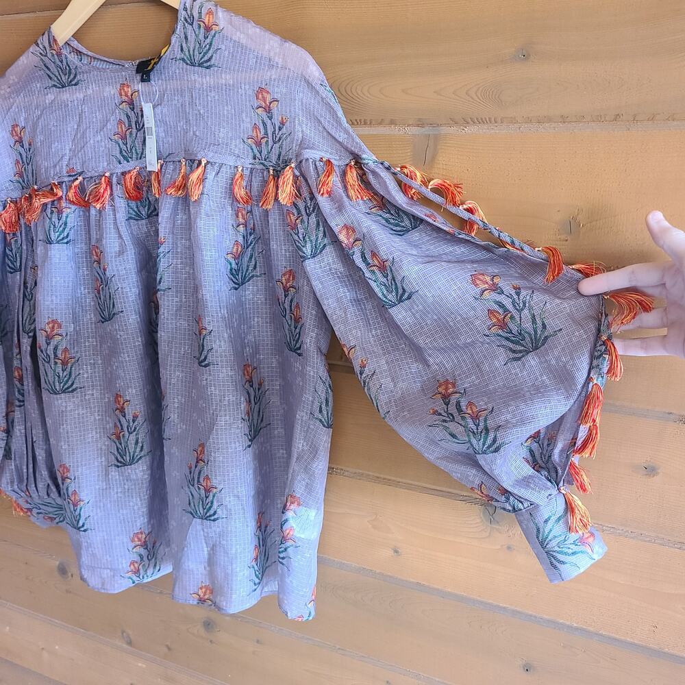 Anthropologie Top Sachin Babi Blouse Acacia Floral Tassle Cottagecore Boho NWT M - Picture 5 of 7